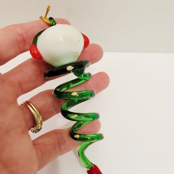 3 Blown Glass Spiral Dangling Snowman Face Top Holiday Christmas Ornaments - Picture 8 of 8